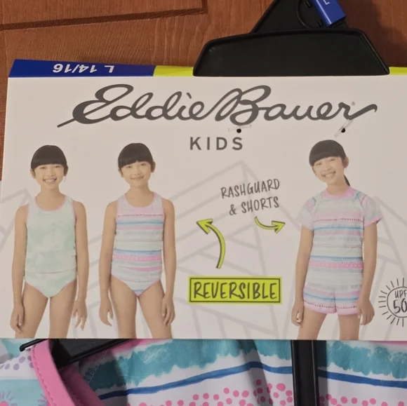 Eddie Bauer Youth 4pc Swim Set Reversible Tankini Rash Guard L 14/16 NWT - Picture 4 of 4